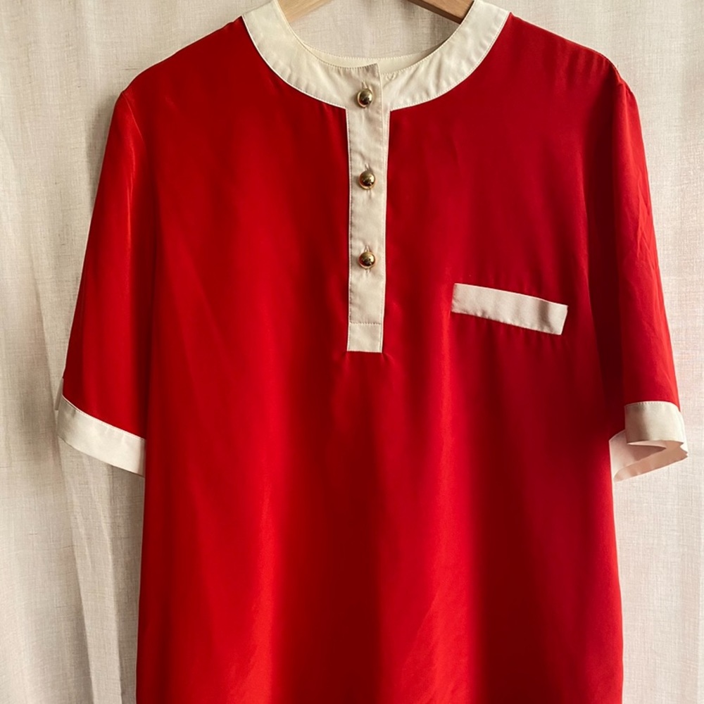 80s vintage silk color block blouse